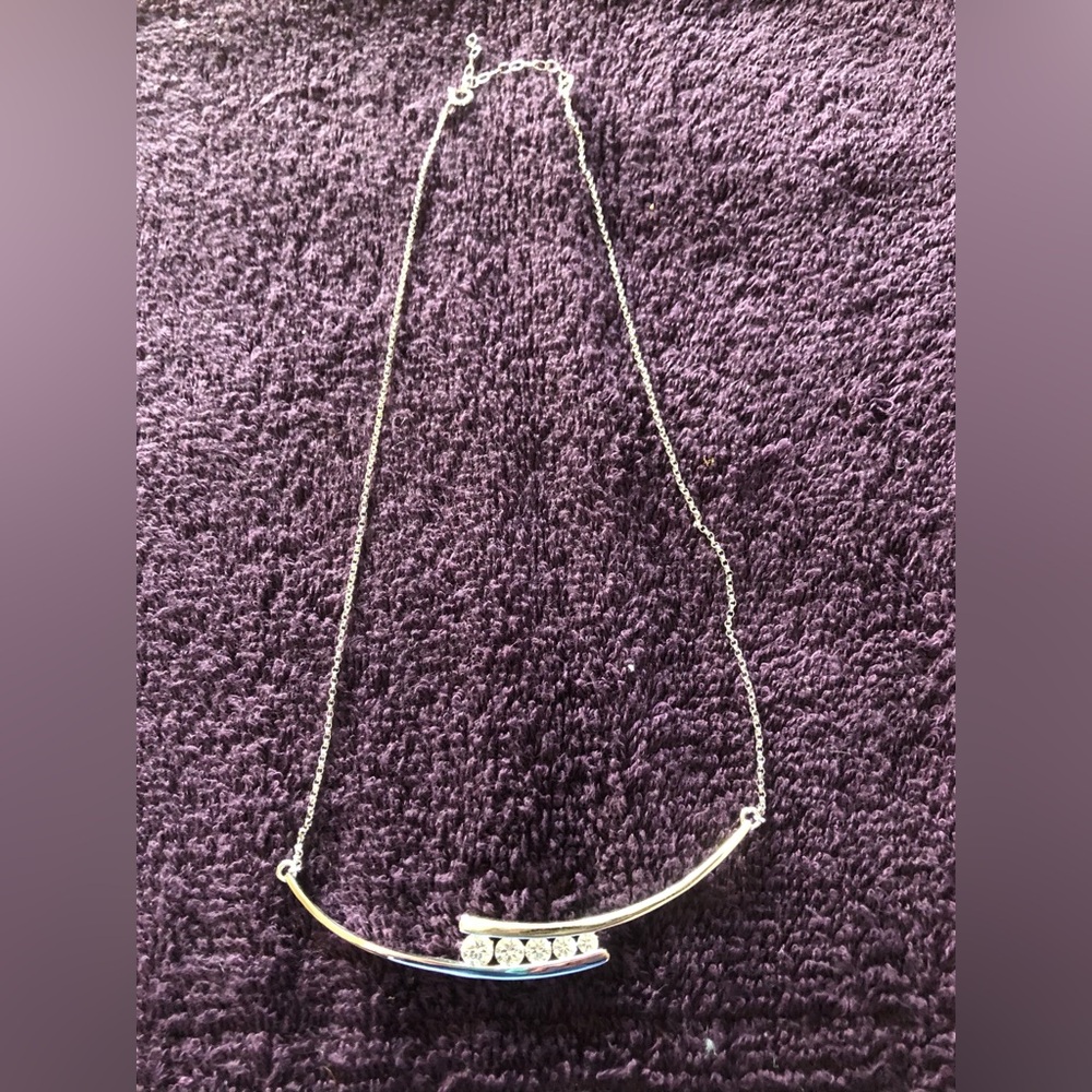 Sterling silver curved bar necklace with CZ accents